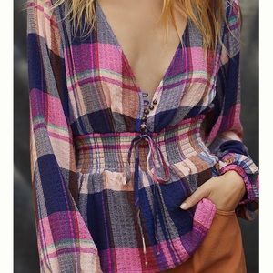 Pilcro Plaid Deep-V Blouse